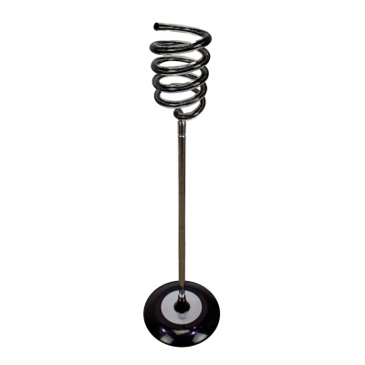 Suporte de microfone de mesa preto e metálico com suporte em espiral