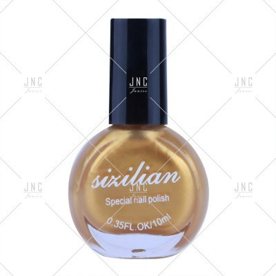 Frasco de verniz para unhas dourado metálico com tampa preta