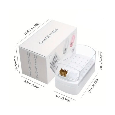 Suporte branco para escovas de dentes com tampa transparente e caixa de embalagem branca.