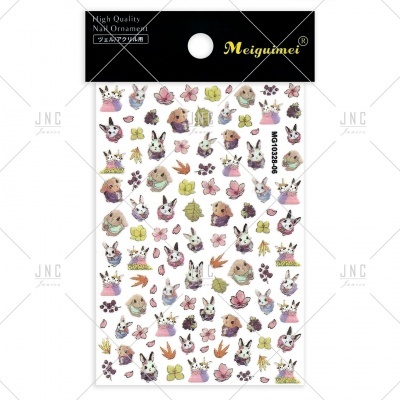 Folha de autocolantes decorativos para unhas com desenhos de coelhos e flores