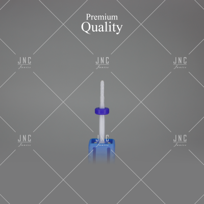 Embalagem do produto azul com pincel e texto Premium Quality num fundo cinzento