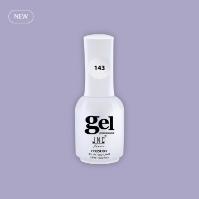 Frasco branco de verniz gel para unhas JN Professional com número 143 numa etiqueta circular