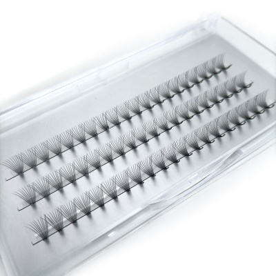 Conjunto de pestanas artificiais em leque numa caixa plástica transparente