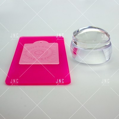 Carimbo de silicone transparente com placa de silicone rosa gravada com mandala