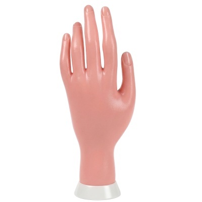 Mão artificial rosada em plástico para exibição de joias
