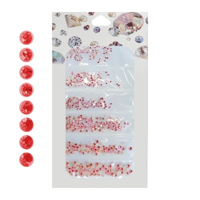 Pacote para unhas com pedras vermelhas brilhantes em várias fileiras