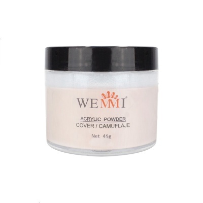 Pó acrílico WE MMI em frasco transparente e tampa preta