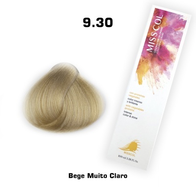 Mostruário de cabelo bege muito claro 9.30 com embalagem Miss Col