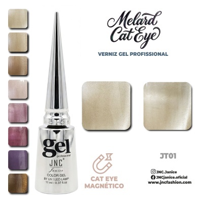 Verniz gel profissional JNC Janice Cat Eye Magnético com seis amostras de cores metálicas