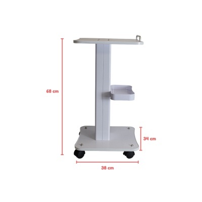 Mesa auxiliar móvel branca com rodas e pequena bandeja lateral