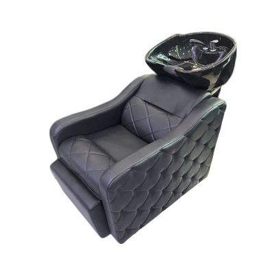 Cadeira de cabeleireiro preta com lava-cabeça cerâmico preto