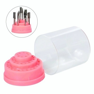 Conjunto de ferramentas para manicure com base rosa e tampa transparente