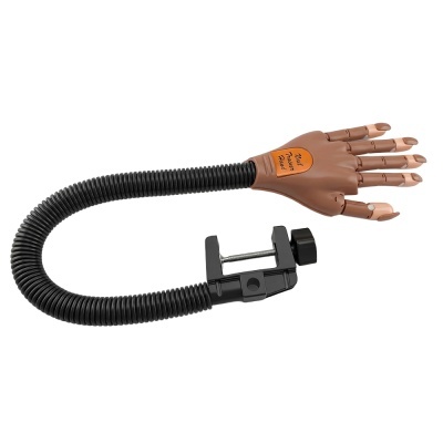 Mão de treino para unhas com braço flexível e grampo para fixação