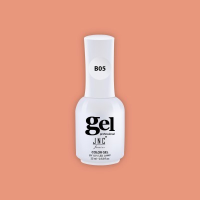 Frasco branco de verniz gel para unhas com texto em fundo laranja