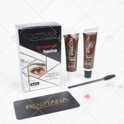 Conjunto de tintura para pestanas e sobrancelhas ROOTANA com embalagem e aplicador.