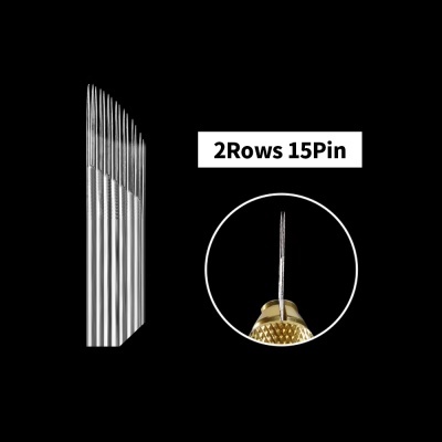 Agulhas metálicas para tatuagem 2 filas 15 pontas sobre fundo preto