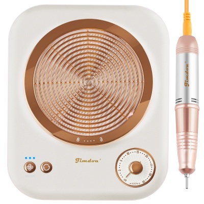 Dispositivo elétrico para unhas branco e dourado com micro motor portátil e mostrador numérico.