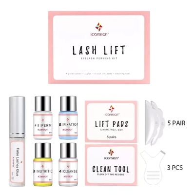 Kit de alisamento de pestanas com vários frascos e acessórios da marca ICONSIGN