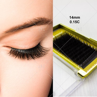 Olho com pestanas falsas e caixa de pestanas com etiqueta 14mm 0.15C