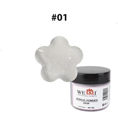 Pó acrílico branco cintilante para unhas WEMI em embalagem com tampa preta