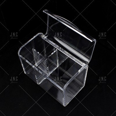 Caixa organizadora transparente em acrílico com tampa articulada