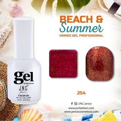 Esmalte em gel profissional JNC branco e amostras vermelhas brilhantes, tema praia e verão