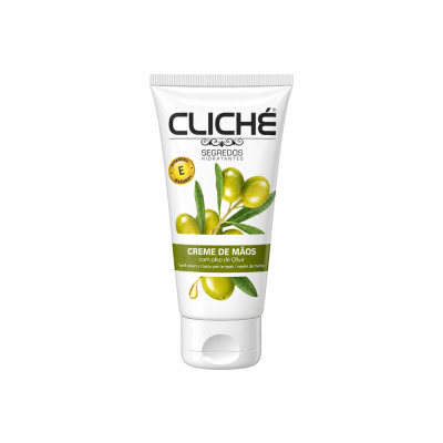 Tubo branco de creme de mãos CLICHÉ com azeitonas verdes e selo de vitamina E