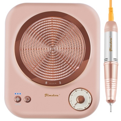 Dispositivo elétrico rosa com grelha dourada e caneta elétrica rosa com cabo amarelo