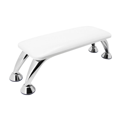 Banco baixo branco com pernas metálicas cromadas