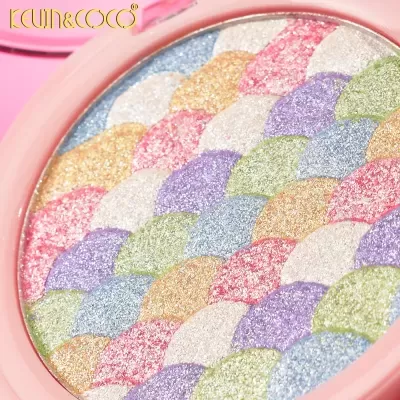 Paleta de sombra de olhos colorida KEVIN&COCO com escamas brilhantes em embalagem rosa