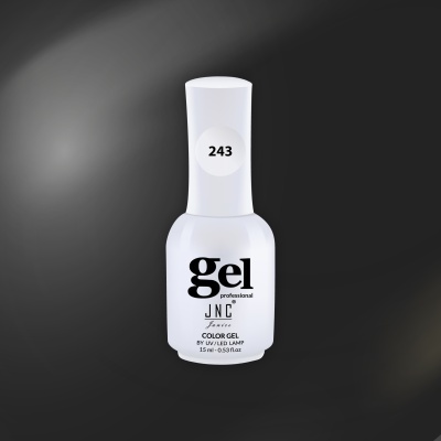 Frasco branco de verniz gel para unhas com texto e número 243