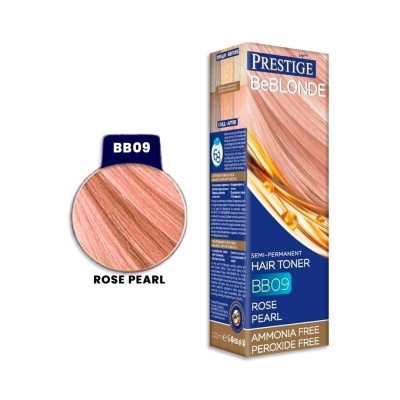 Embalagem de tonalizante de cabelo PRESTIGE BeBLONDE BB09 Rose Pearl e amostra da cor em círculo