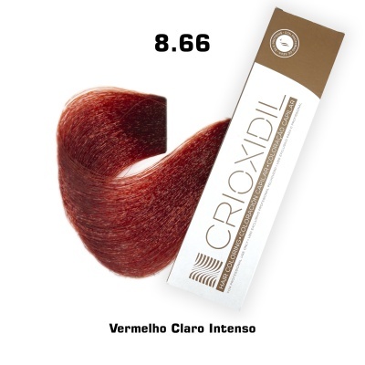 Tonalizante Croxidil cor 8.66 vermelho claro intenso com amostra de cabelo
