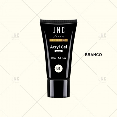Tubo preto brilhante de Acryl Gel UV/LED JNC Venice Professional com indicação 04 e texto BRANCO.