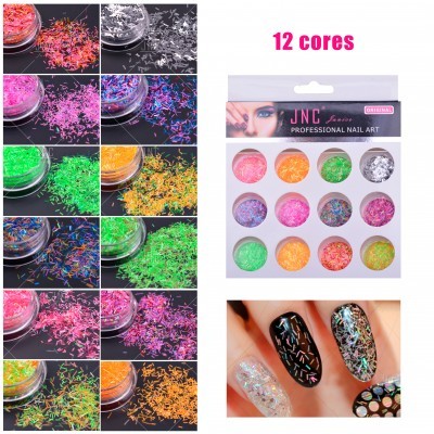 Glitter colorido para unhas em 12 cores com embalagem JNC Professional Nail Art