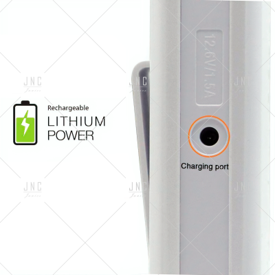 Porta de carregamento de dispositivo branco com texto e ícone de bateria