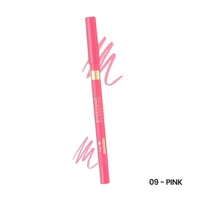 Lápis de lábios cor-de-rosa Eveline Cosmetics 09 Pink com traços da cor