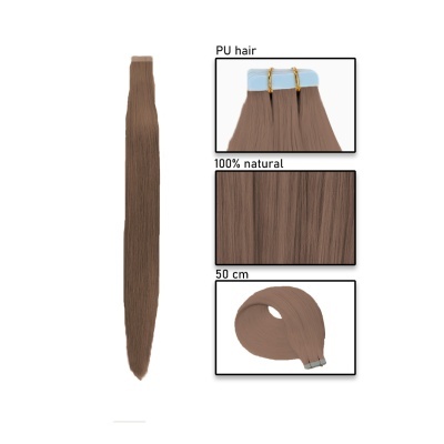 Extensões de cabelo castanho claro, liso, 50 cm, 100% natural