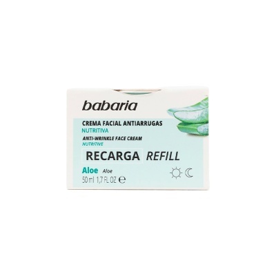 Embalagem branca de recarga de creme facial antiarrugas Babaria com Aloe