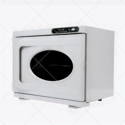 Micro-ondas portátil branco com janela oval preta na porta