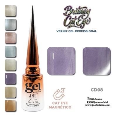 Verniz gel profissional JNC Janice dourado Cat Eye magnético CD08 e várias cores em fundo branco