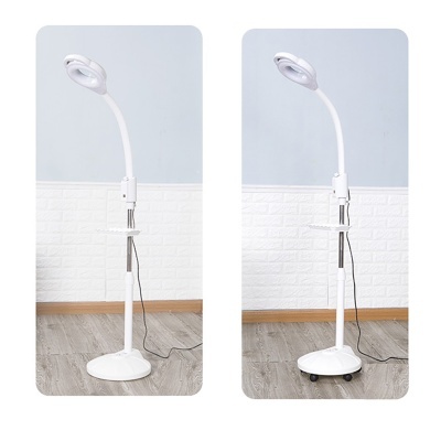 Lâmpadas cirúrgicas de piso brancas com base larga em ambiente claro