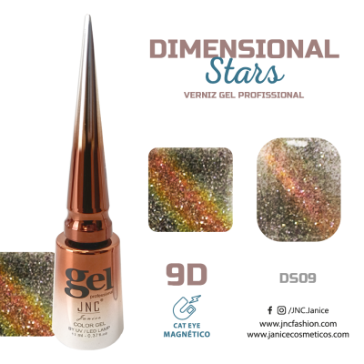 Frasco de gel para unhas JNC com tampa rosa dourado e amostras de cor brilhante multicolorida 9D