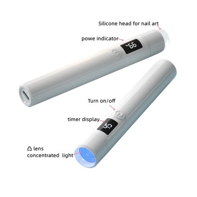 Dois dispositivos brancos com ecrãs digitais e luz azul para nail art