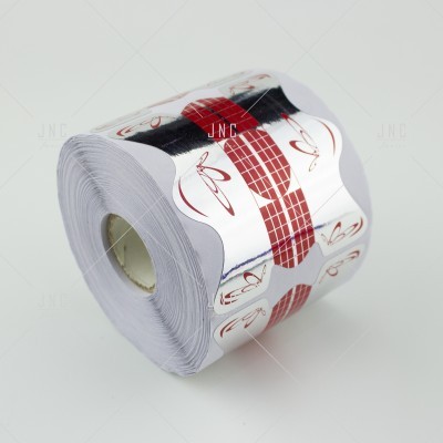 Rolo de moldes descartáveis para unhas com padrões prateados e vermelhos