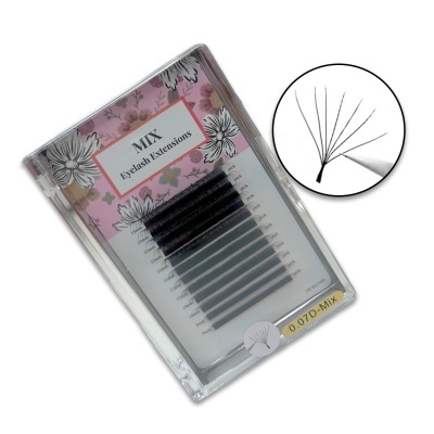 Extensões para pestanas MIX em embalagem com design floral e texto