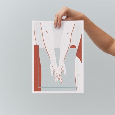 Ilustração minimalista de braços e mãos entrelaçadas em papel branco