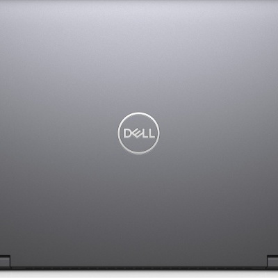 Computador portátil Dell cinza escuro fechado com logotipo branco no centro