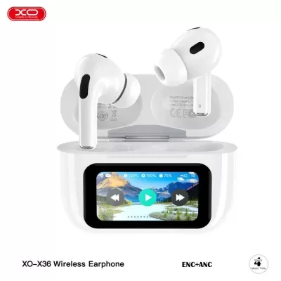 Auriculares sem fios XO-X36 brancos com estojo e ecrã colorido