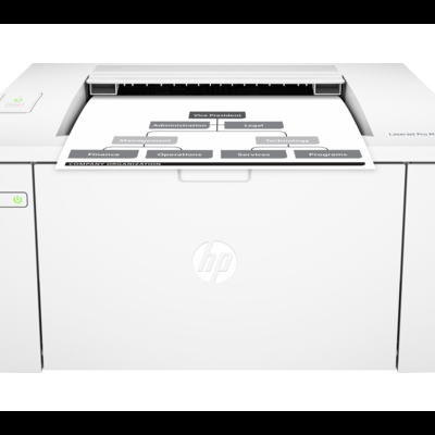 Impressora HP LaserJet Pro M15w branca com papel impresso